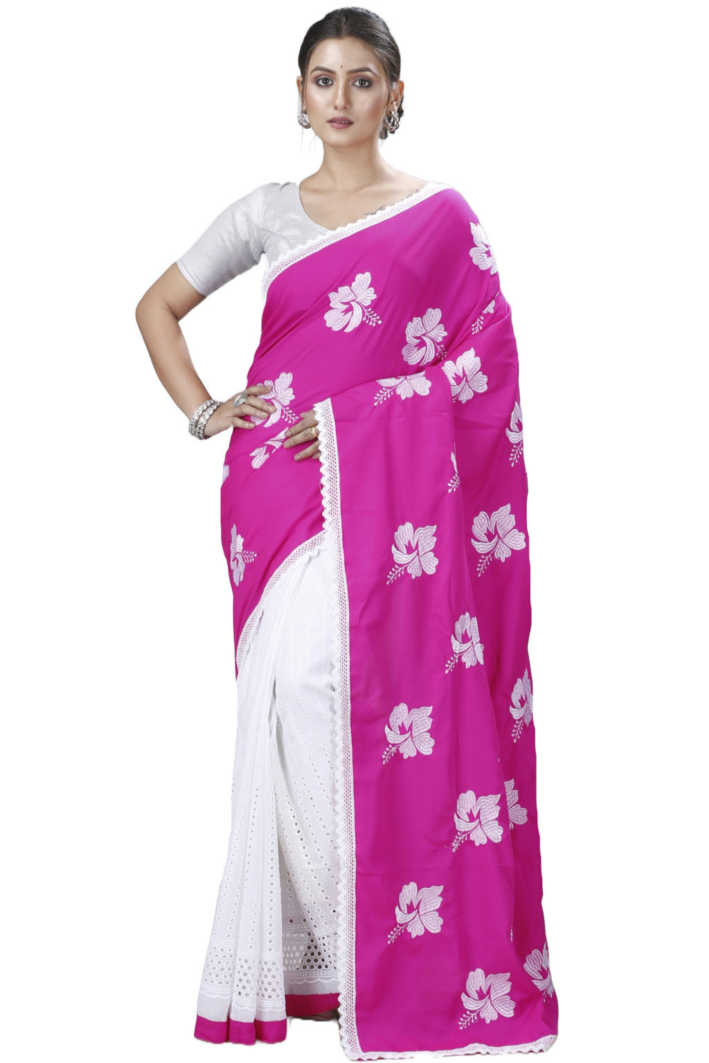 Pink White Pure Cotton Teru Hand Loom Saree (1258)